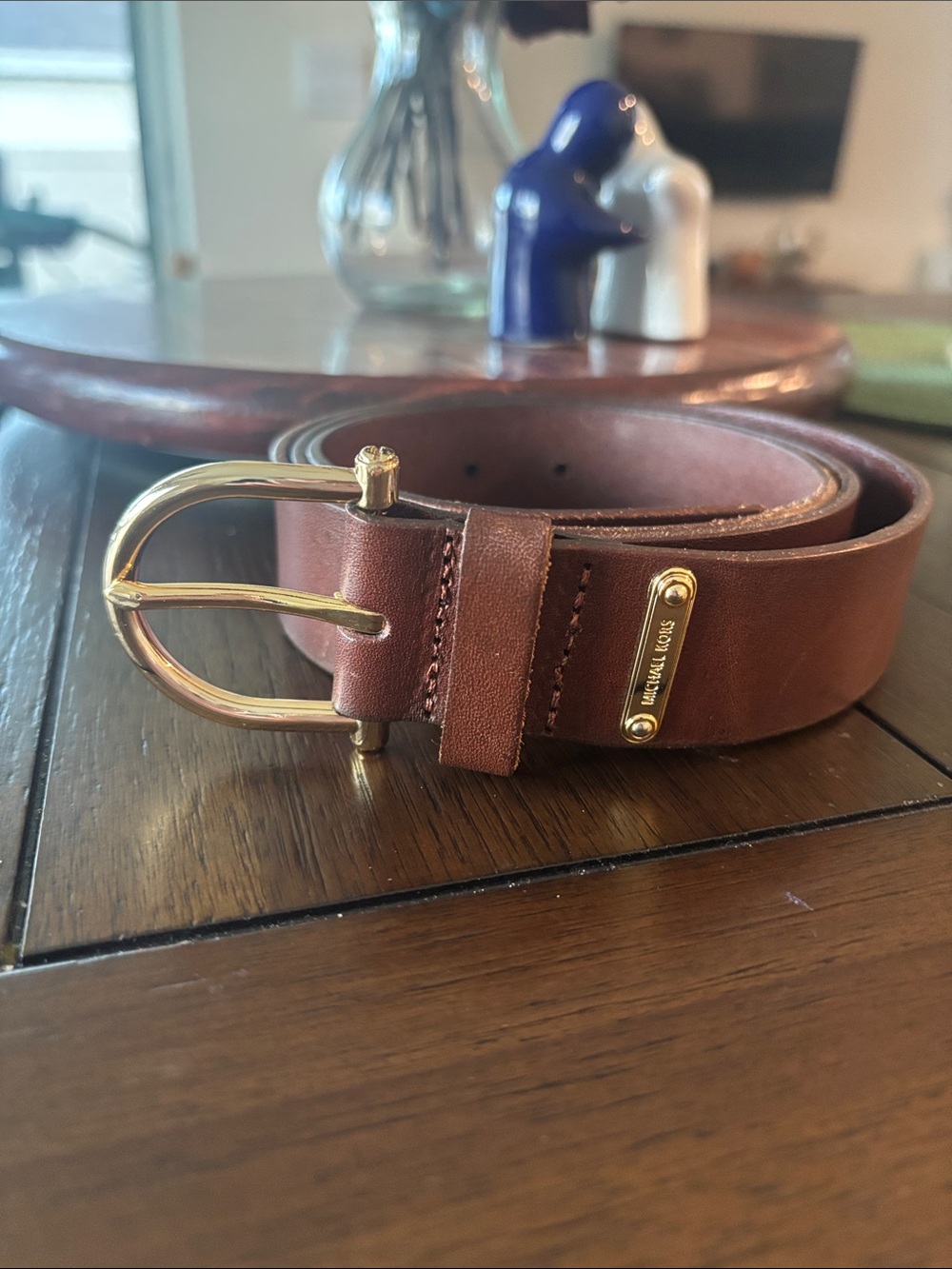 Michael Kors Brown Leather Belt with Gold Buckle